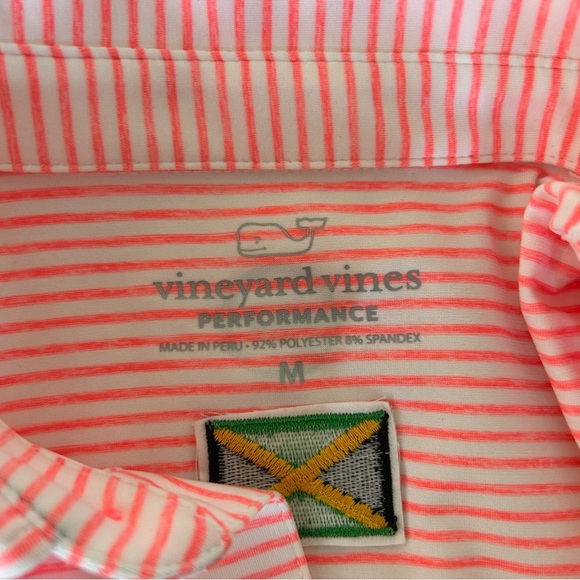 Vineyard Vines Mens Medium Striped Peach Tejeda Performance Polo Shirt *Custom - Picture 5 of 9